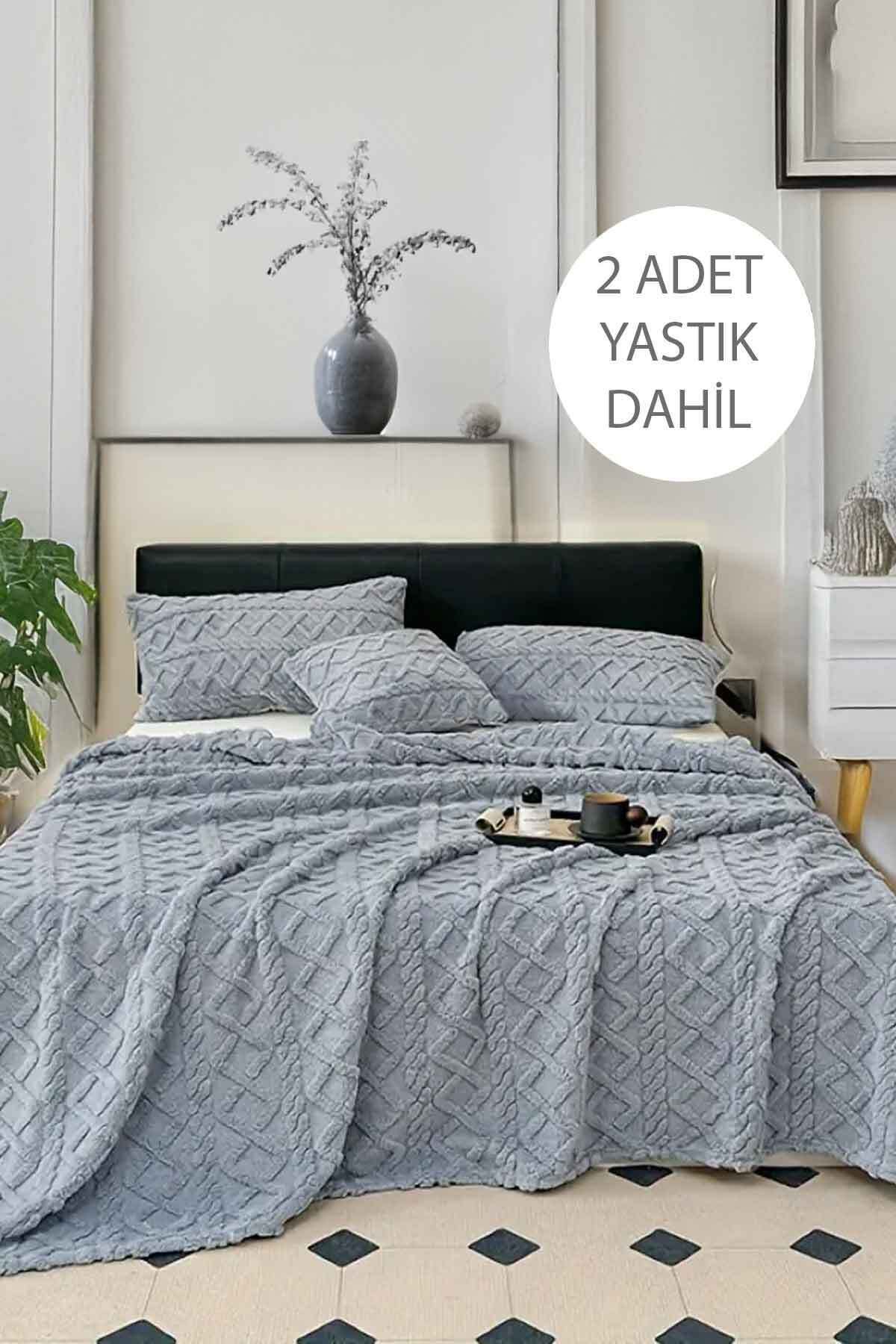 Decomia Home Chain Wellsoft Kendinden Desenli Yumuşak Çift Kişilik 3lü Yatak Örtüsü Seti (220x240+50x70 2 Adet)