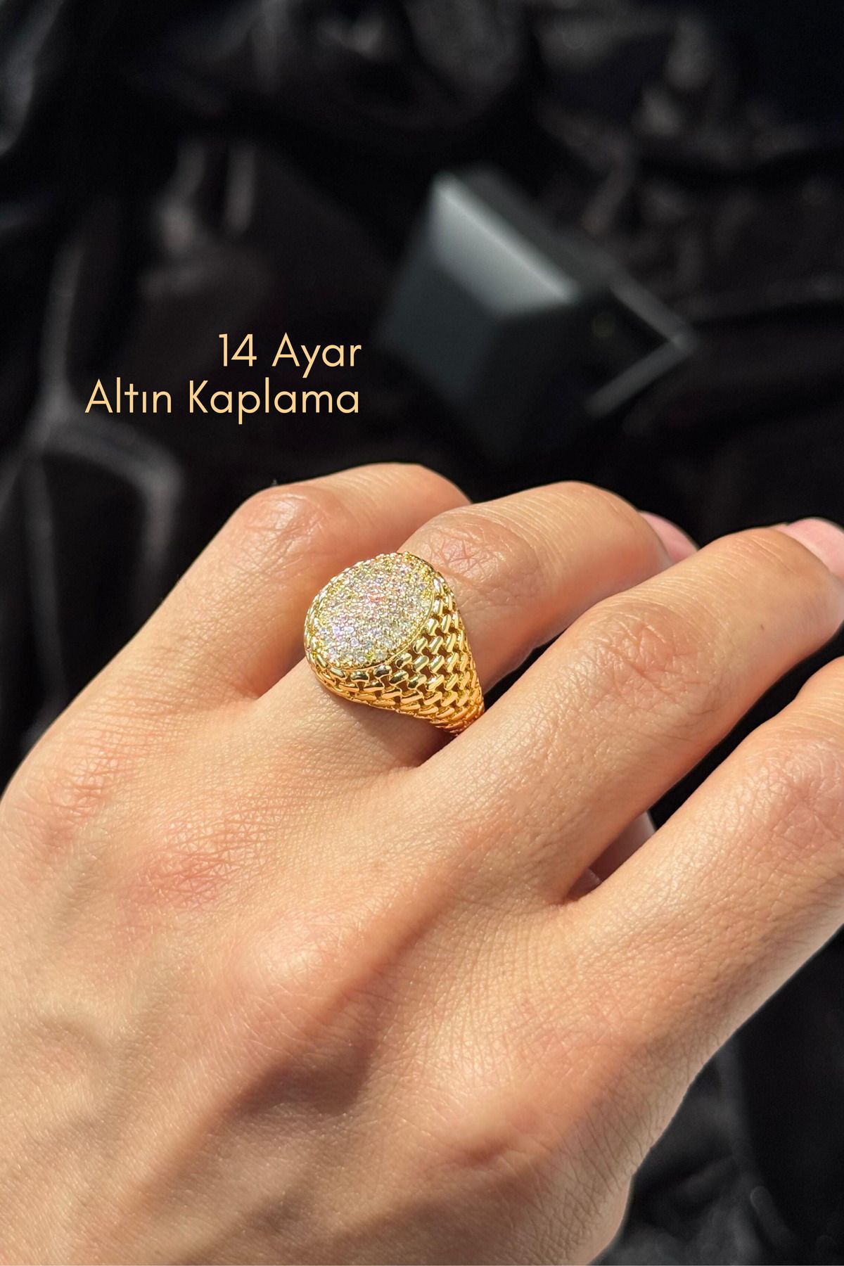 Çayla Kraliçe Mührü Yüzük 14 Ayar Altın Kaplama Kadın Yüzük Taşlı Tasarım Ayarlanabilir Yüzük - B&Ç