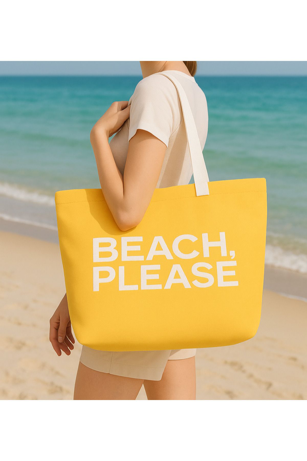 Sebir Moda Beach, Please Yazılı Triko Plaj Çantası