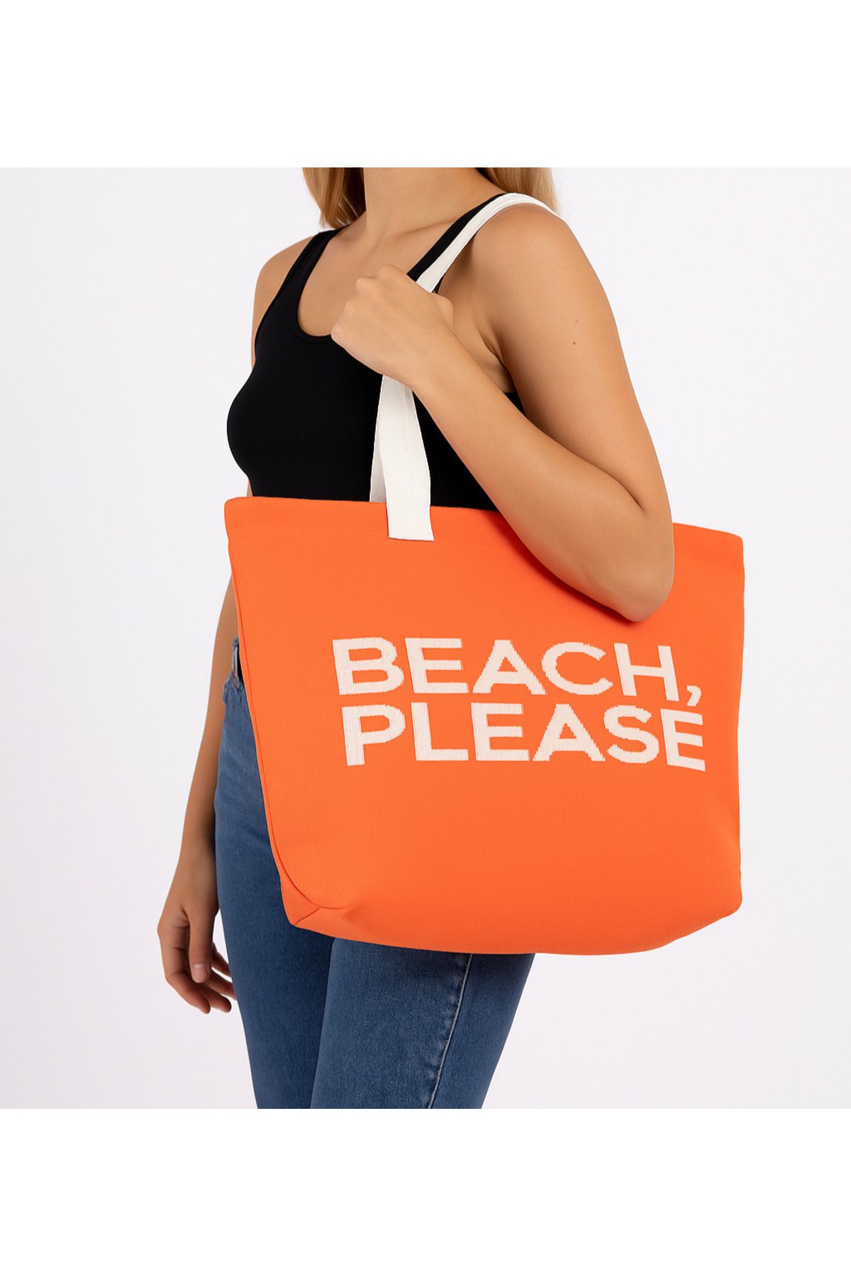 Sebir Moda Beach, Please Yazılı Triko Plaj Çantası