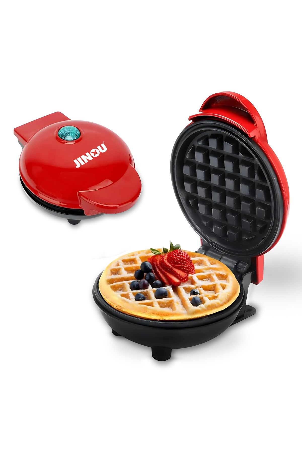 JINOU-4" Mini Waffle Maker - Premium Plastic & Non-Stick - Makes Pancakes, Brownies, & More 1