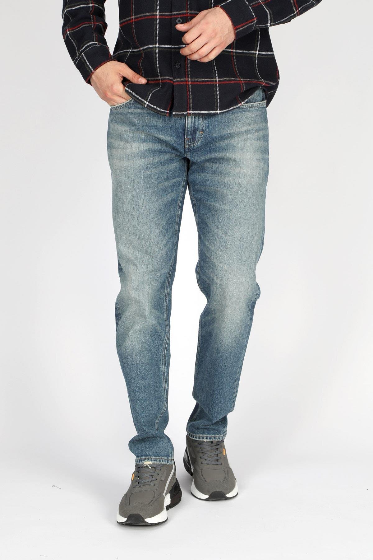 Lee Cooper  Oxford Yüksek Bel Rahat Konik Kesim Daralan Paça Mavi Erkek Jean Pantolon - Görsel 2