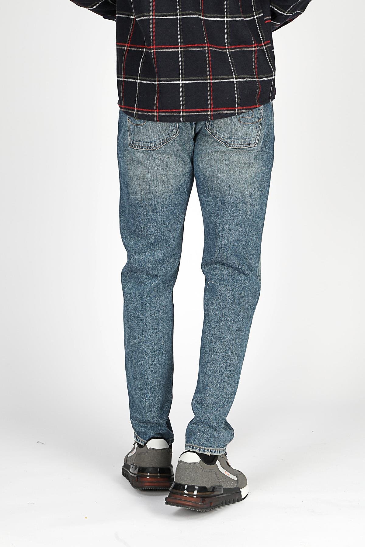 Lee Cooper  Oxford Yüksek Bel Rahat Konik Kesim Daralan Paça Mavi Erkek Jean Pantolon - Görsel 5