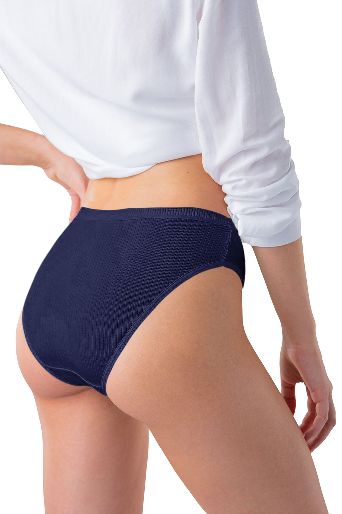 Humaone-5 db bordás derék bikini bugyi - 100% pamut, sötétkék, fehér, Dusty Rose Bk2-a4 4