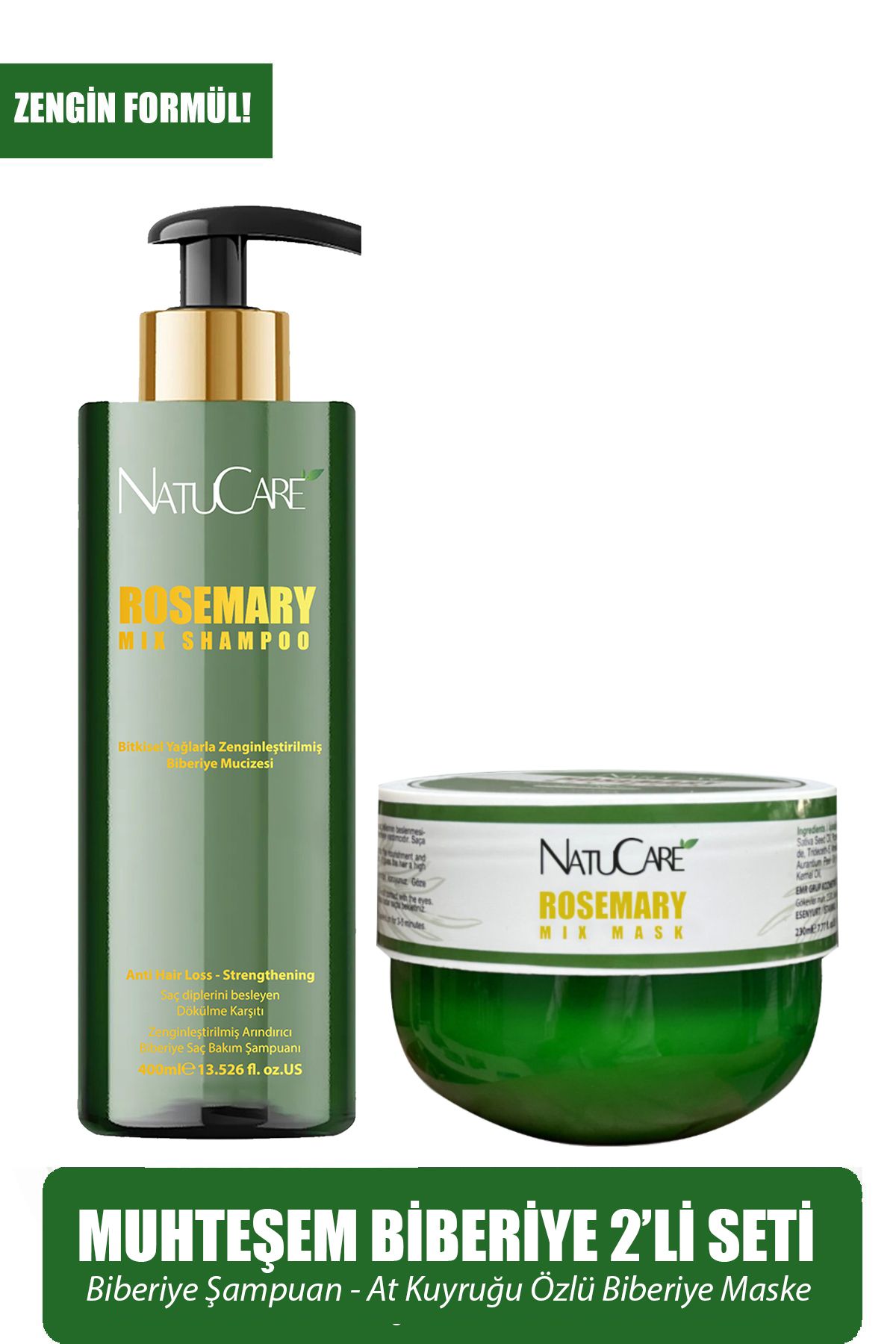 NatuCare 2'li Biberiye Mucizesi Saç Bakım Seti (Biberiye Şampuan - At Kuyruğu Özlü Biberiye maske)