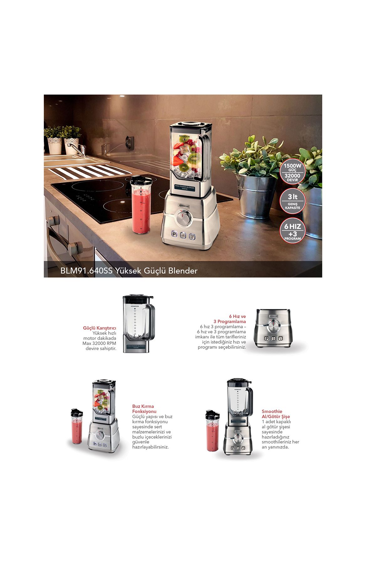 Kenwood-Blm91.640ss خلاط طاقة معدني بقدرة 1500 وات مع وظيفة كسر الثلج 7