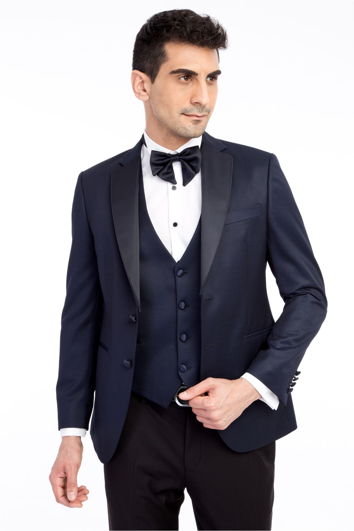 Kiğılı-Slim Fit Slim Fit Mono Collar Patterned Tuxedo with Vest / Groom Suit 2