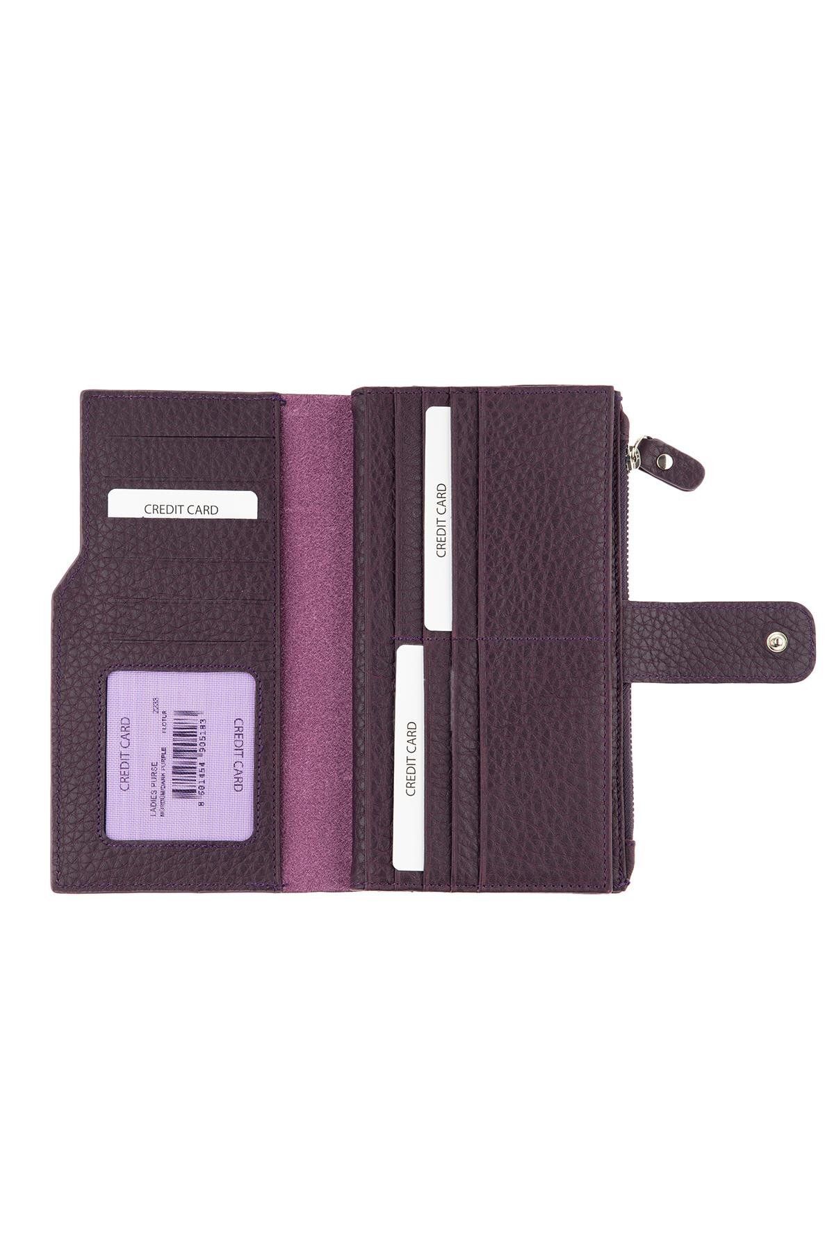 Deriderim-Purple Genuine Leather Long Women's Wallet with Plenty of Card Holders, Id Section and Zipper 4