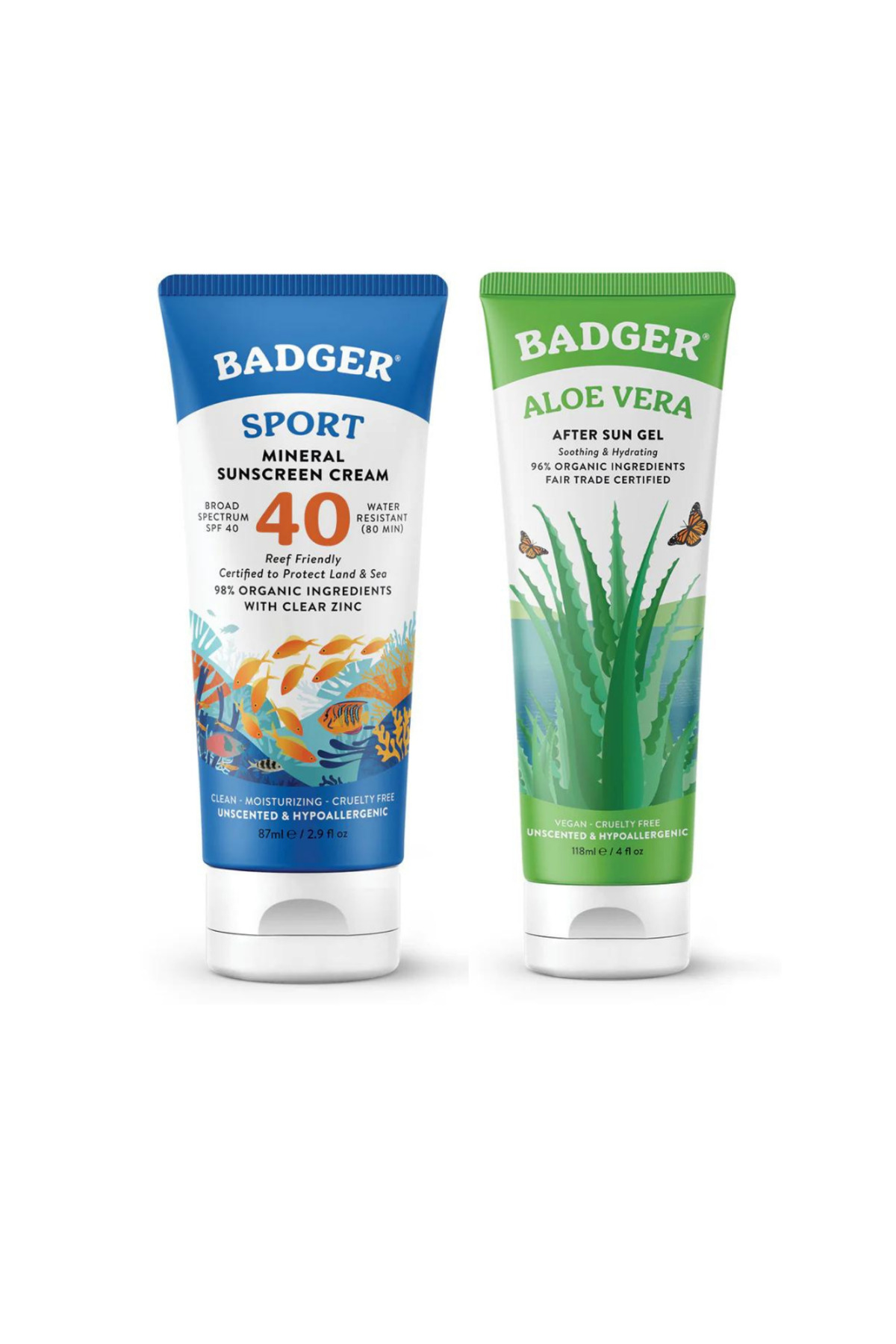 Badger Clear Zinc Kokusuz Güneş Kremi SPF40 ve Aloe Vera Jel Set 87 mL / 118 mL — BB1002