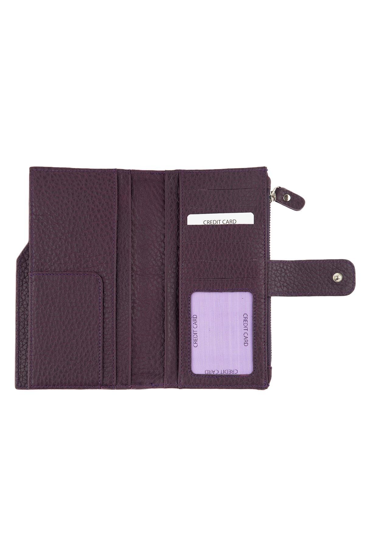 Deriderim-Purple Genuine Leather Long Women's Wallet with Plenty of Card Holders, Id Section and Zipper 5