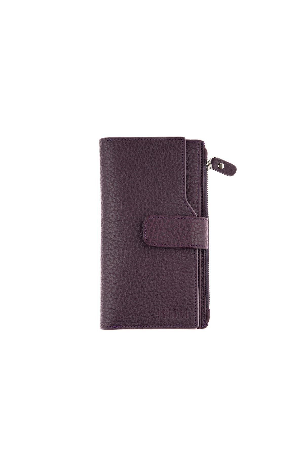 Deriderim-Purple Genuine Leather Long Women's Wallet with Plenty of Card Holders, Id Section and Zipper 3