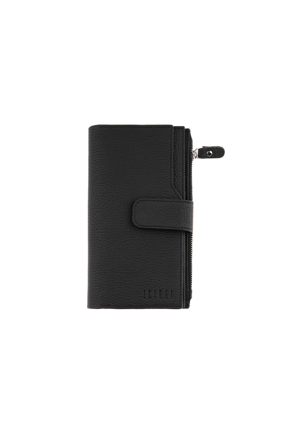 Deriderim-Black Genuine Leather Long Women's Wallet with Plenty of Card Holders, Id Section and Zipper 3