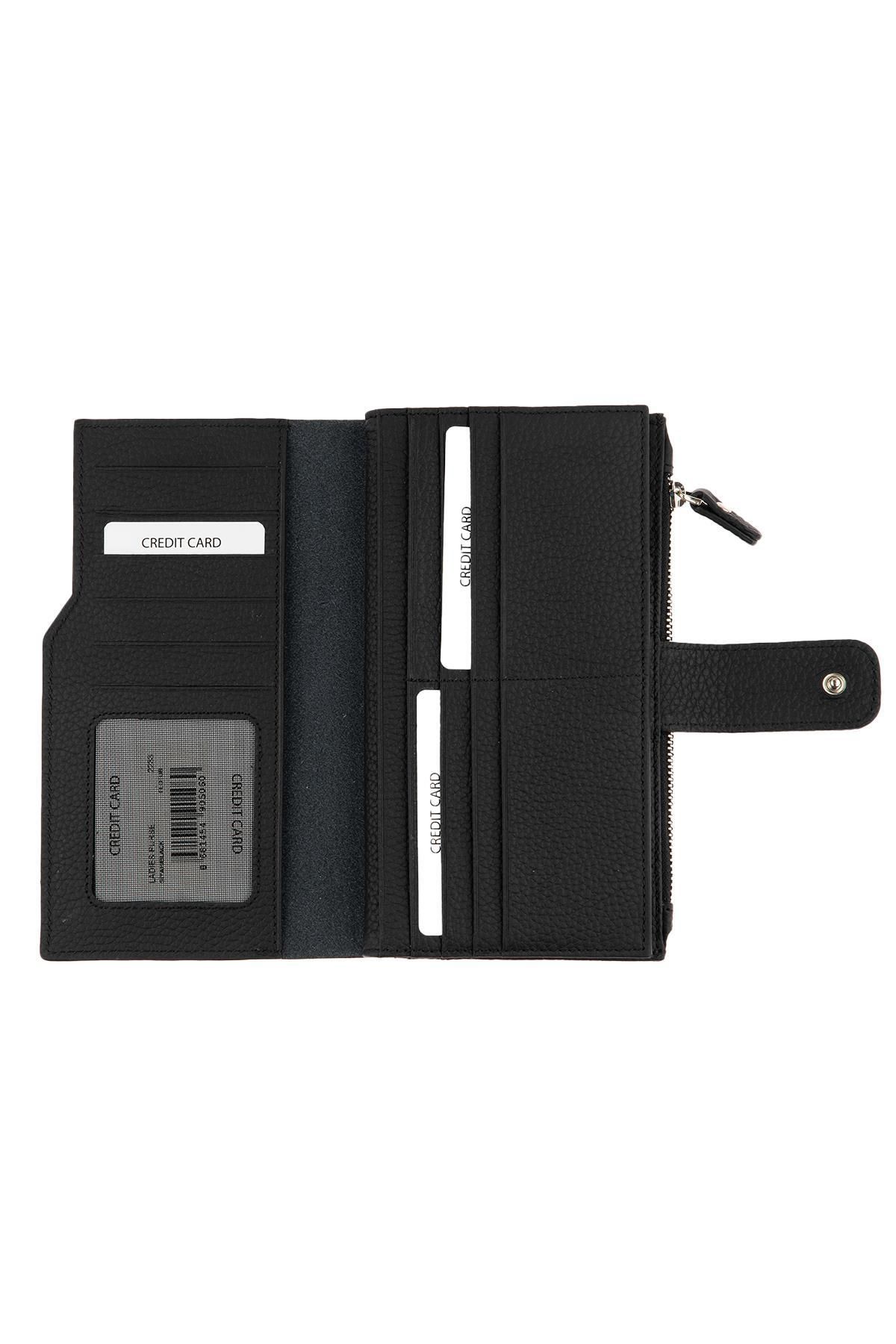 Deriderim-Black Genuine Leather Long Women's Wallet with Plenty of Card Holders, Id Section and Zipper 4