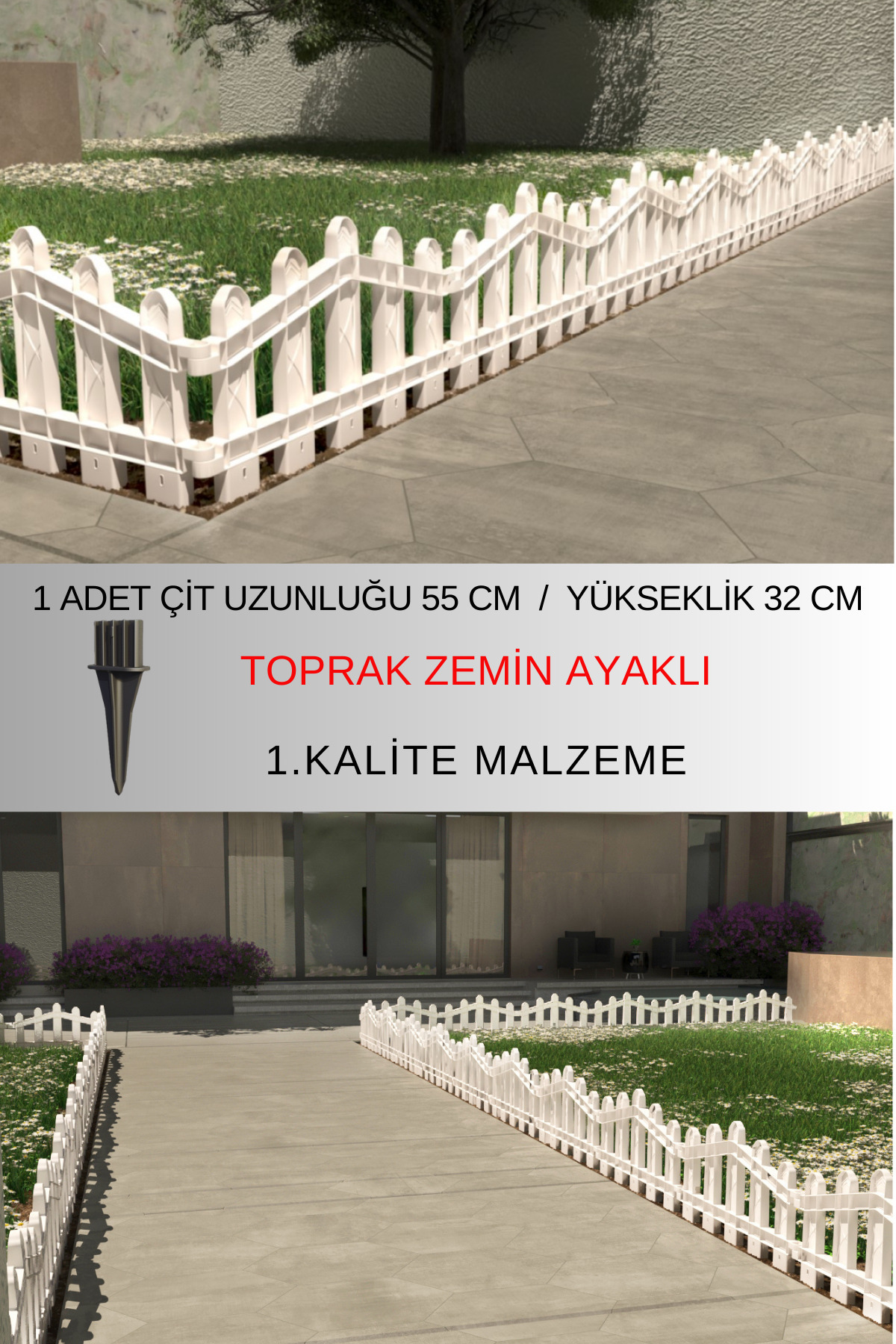 Decorative Plastic Garden And Landscape Fence 1 Piece Fence (H: 32 CM / W: 55 CM) With Soil Leg