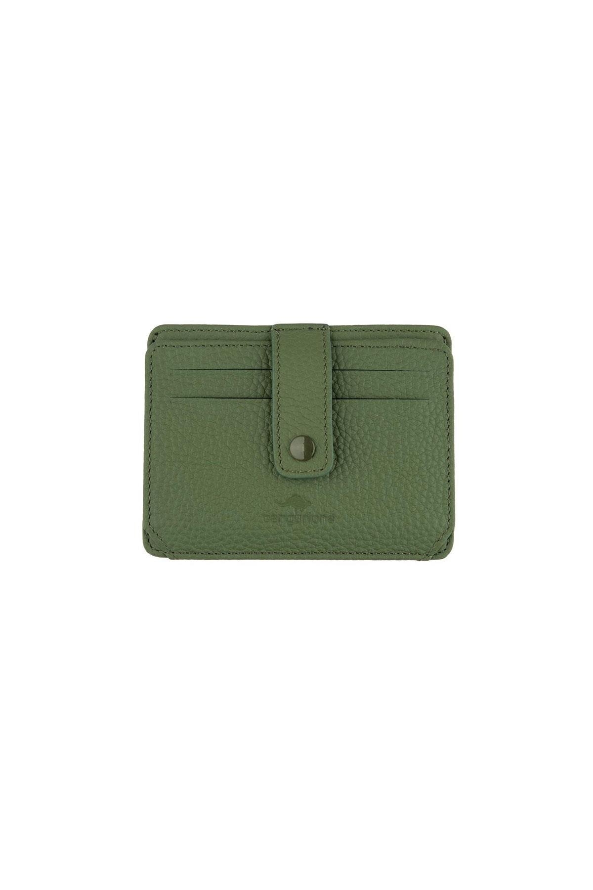Deriderim-Light Green Genuine Leather Card Holder with Snap Closure 1