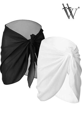 Baliva Swoord Sparrow 2'li Şifon Siyah Ve Beyaz Pareo Seti 150x50 Cm