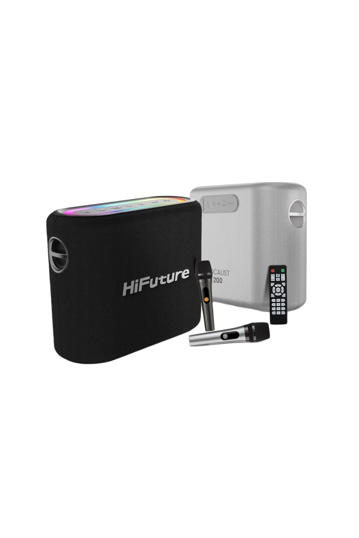 HiFuture-Vocalist 200 Bluetooth 5.0 100W Portable Karaoke System with Rgb Microphone Wireless Speaker Silver 5