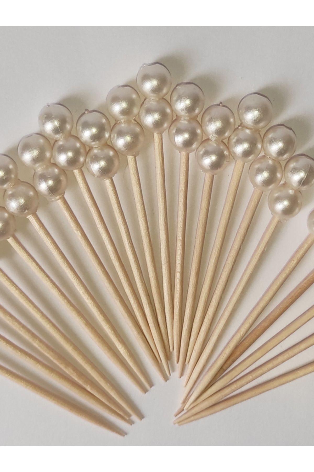 tm tasarı mağazası 20 Adet Dekoratif Krem Çift Incili Pasta Kürdan 6,5 Cm - Inci 8 Mm
