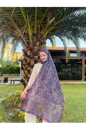 MODA Soft Pamuk Etnik Desen Şal Mürdüm