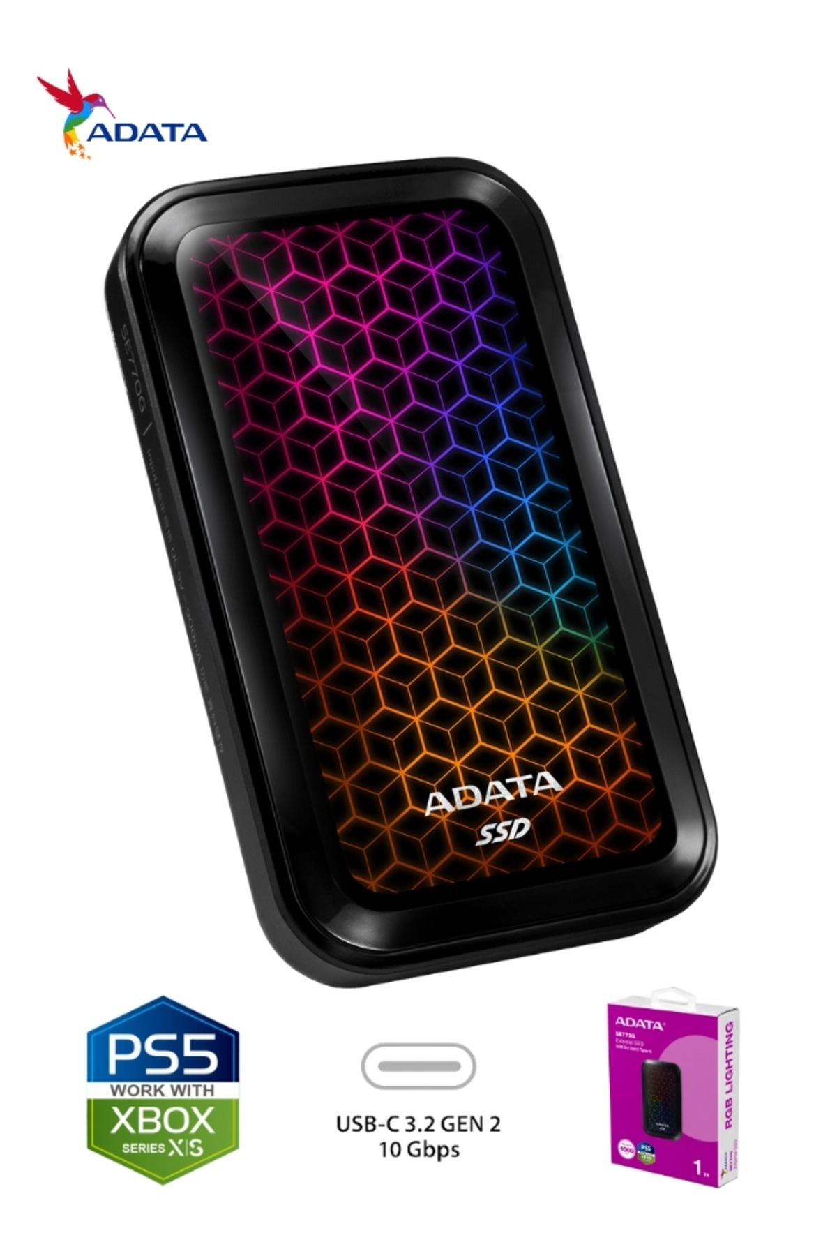 Adata-SE770G RGB 1TB External SSD | Compatible with PS5 XBOX Solid State Drive for Gaming 4