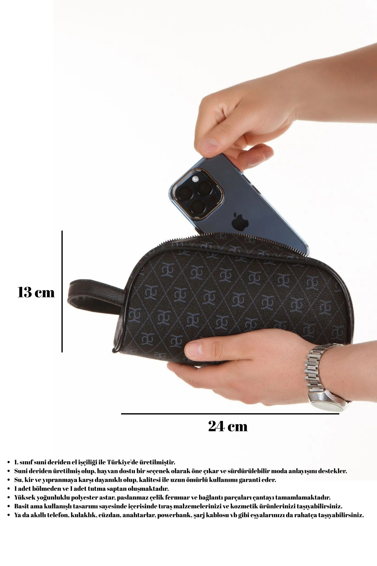 CERFF LEATHER CLUP  Siyah Unısex Suya Dayanıklı Tıraş & Kozmetik Portföy & Clutch El Çantası - Görsel 2