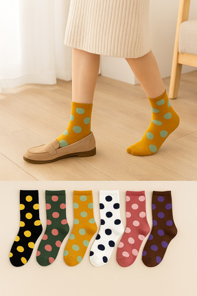 DM DEL MORE SOCKS 6 Çift Kadın Çok Renkli Puantiyeli Soket Çorap