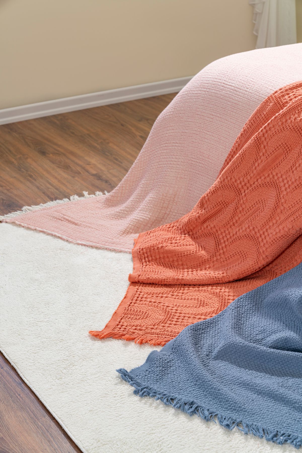 NEEA HOME Ege Müslin Yatak Örtüsü - Battal Boy %100 Pamuklu Muslin Pike Yatak Örtüsü - 4 Kat Müslin-(220×240)