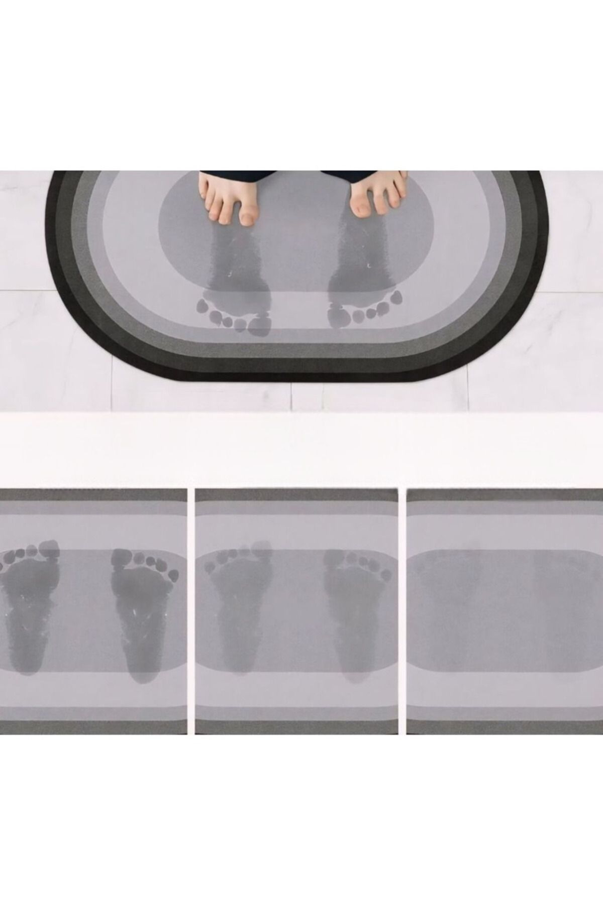 MAİN SHOP Şık Tasarım Su Emici Banyo Lavabo Tuvalet Kaymaz Tabanlı Oval Paspas 38x58 cm Yazısız Model M-60