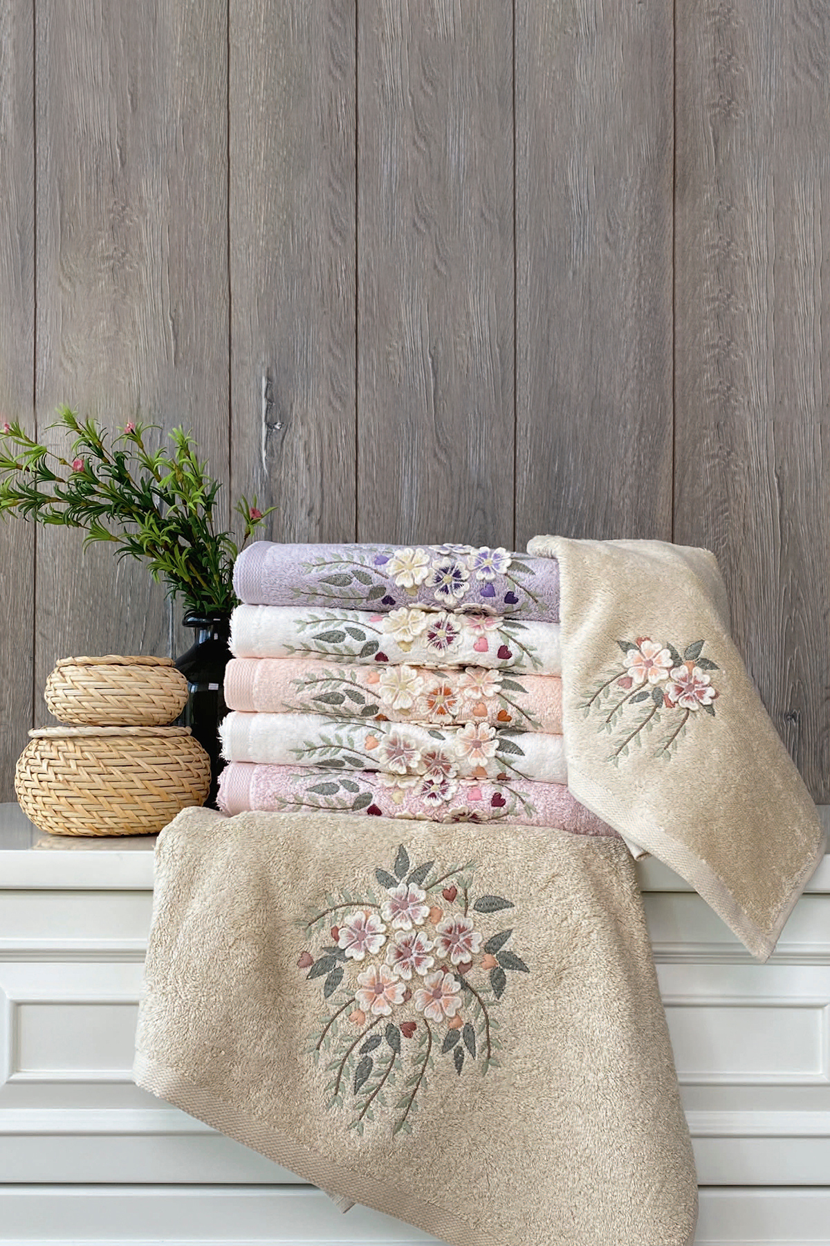 FIONA - %70 Bambu / %30 Pamuk 3d Nakışlı El Havlusu - 6'lı Set 50x90