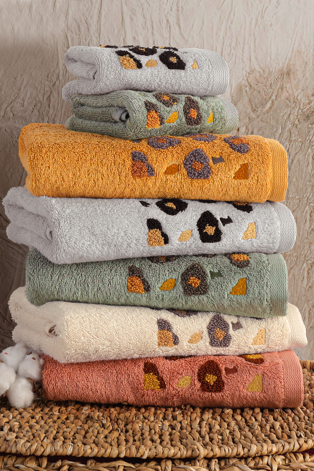 LEOPAR - %70 Bambu / %30 Pamuk Nakışlı El Havlusu - 6'lı Set 50x90