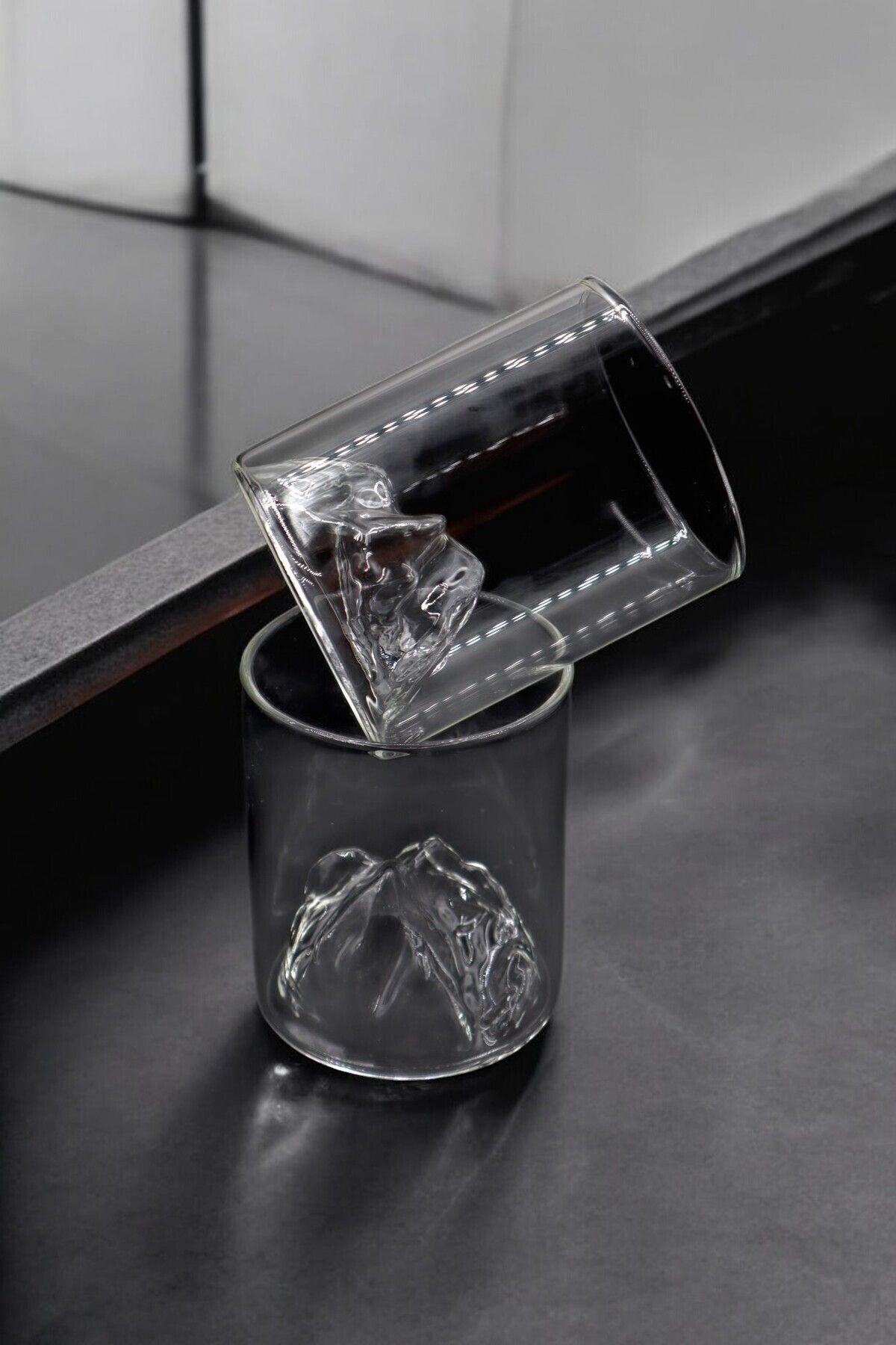 LUMİNA-Whiskey Cocktail Soft Drink Glass Ice Mountain 3D Borosilicate Glass 320 ml (1 Pcs) 6