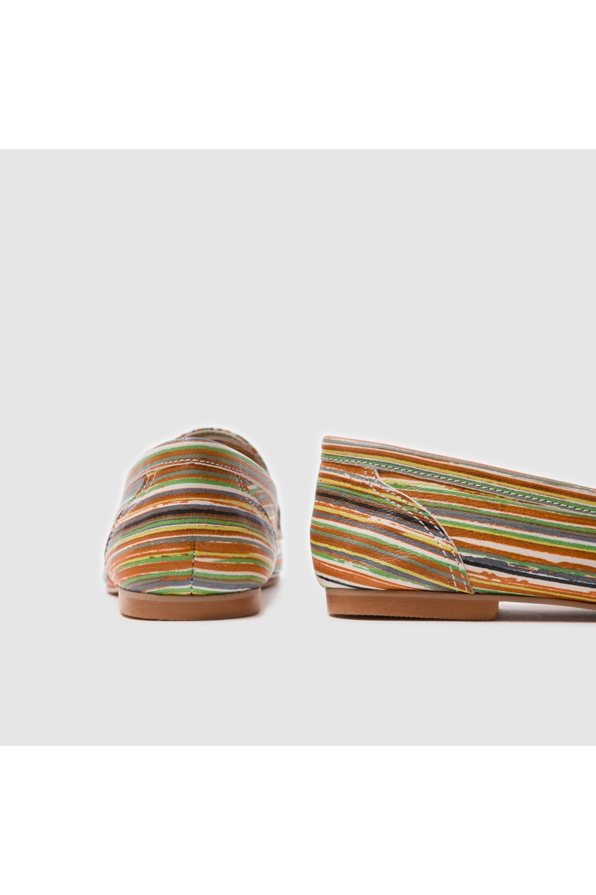 Togo  Rengarenk Hakiki Deri Kadın Babet Ayakkabı [060033] – Çizgili & Düz Taban - Görsel 5