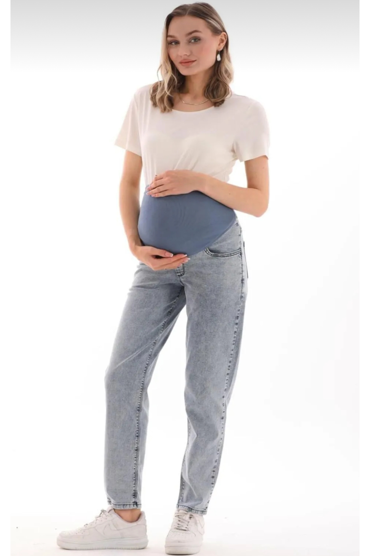 BIG LESSON Hamile Esnek Karın Bantlı Beli Ayarlanabilir Mom Fit Arka Kemer Detaylı Kot Pantolon Mavi fotoğrafı 3 (önizleme)