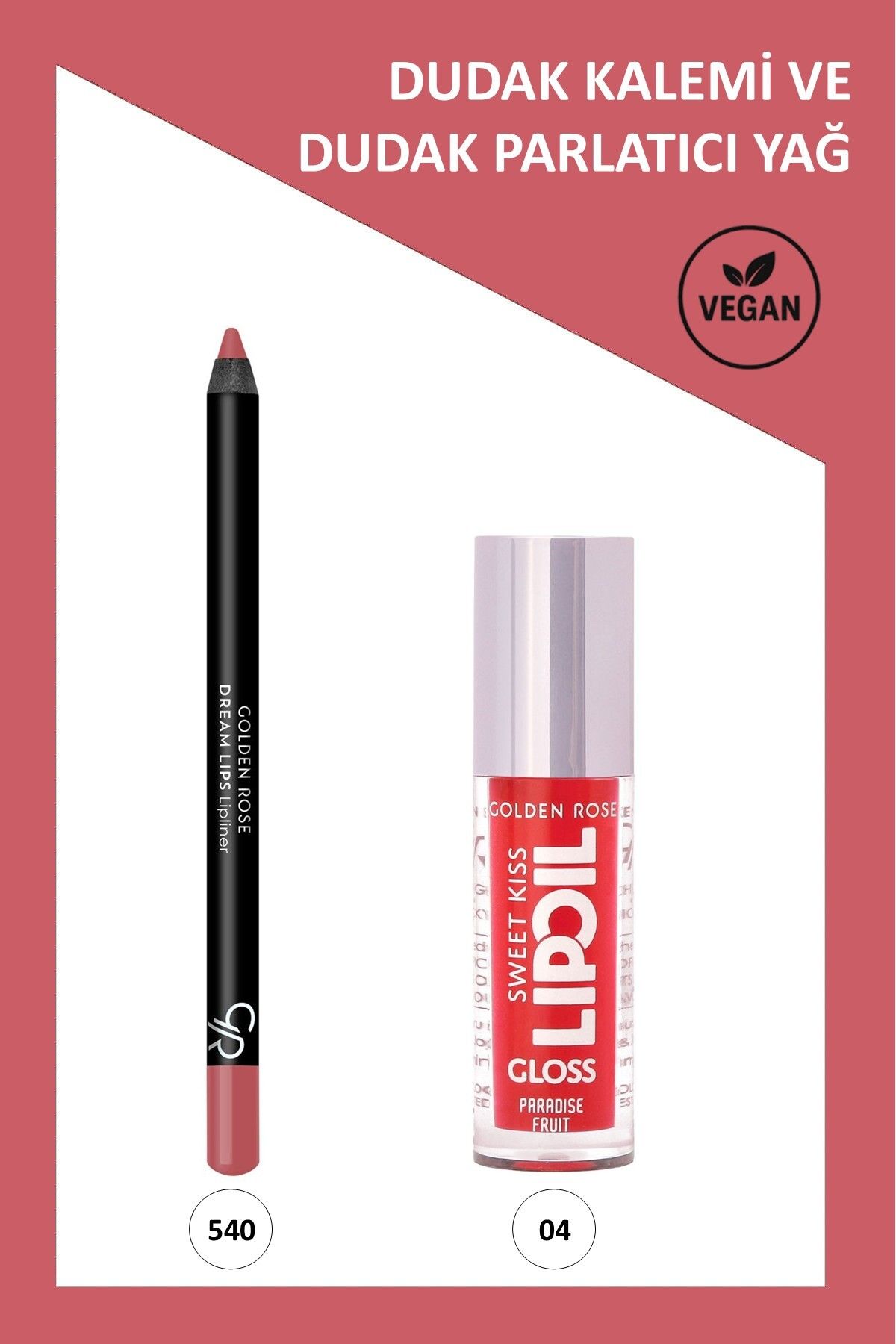 Golden Rose Sweet Kiss Meyveli Dudak Parlatıcısı No: 04 & Dream Lips Lipliner No: 540 Makyaj Seti