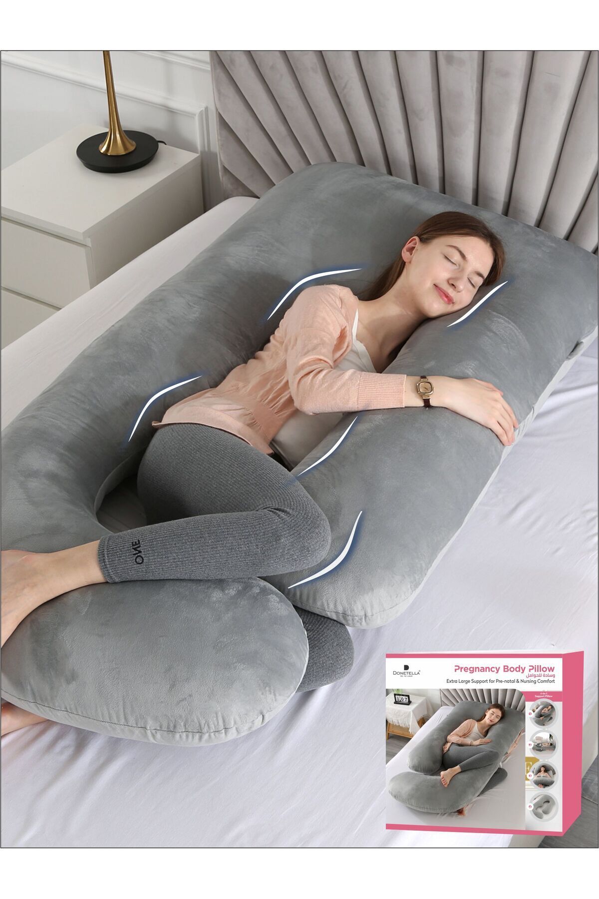 Donetella Pregnancy Pillow 58'' G-Shape – Maternity Body Support Pillow with Removable Cover