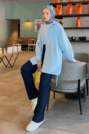 Lamelif Oversize Gömlek Bebe Mavisi