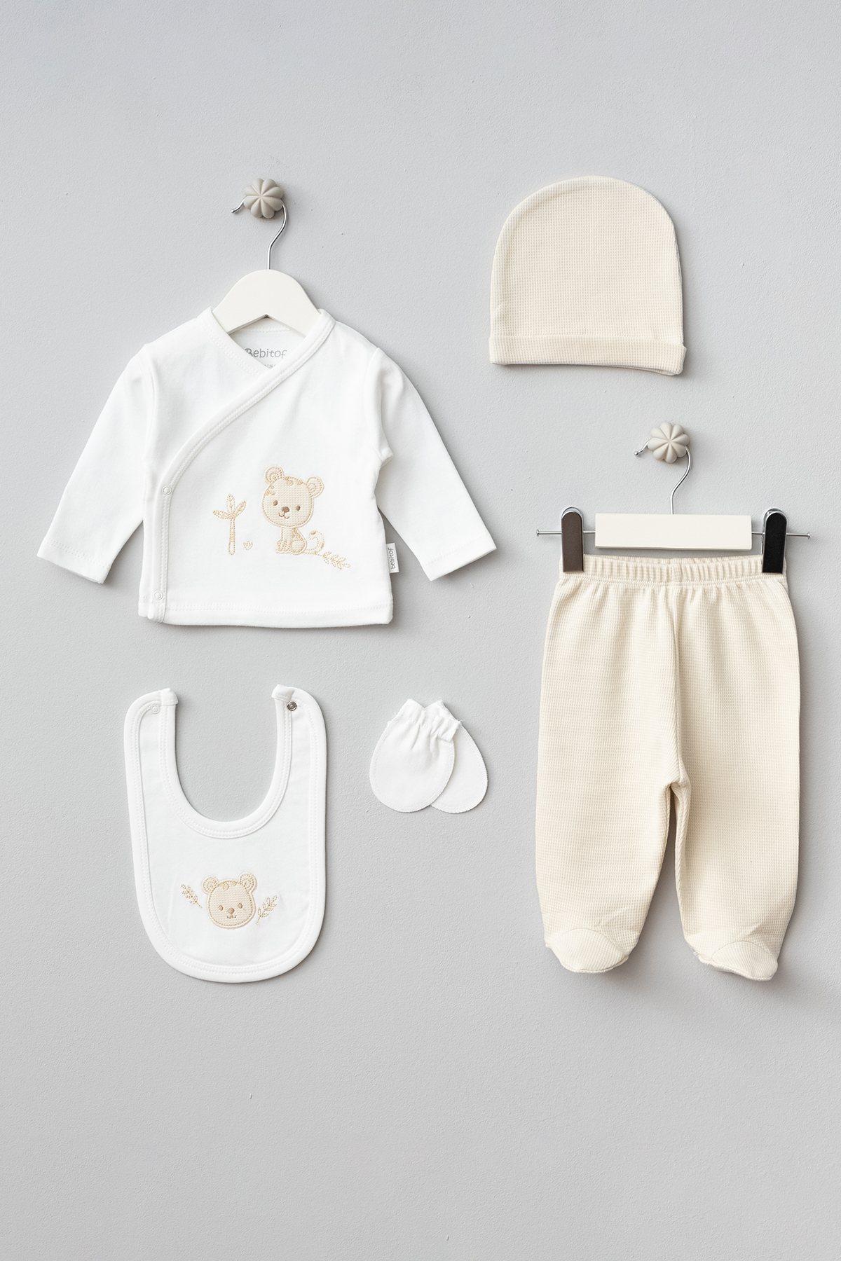 Bebitof Sevimli Kaplan Desenli 10 Parça Kutulu Yenidoğan Hastane Çıkışı Seti fotoğrafı 2 (önizleme)