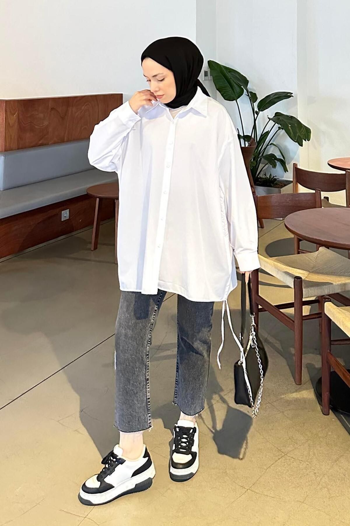 پیراهن پوشیده سفید زنانه بزرگ اورجینال lamelif