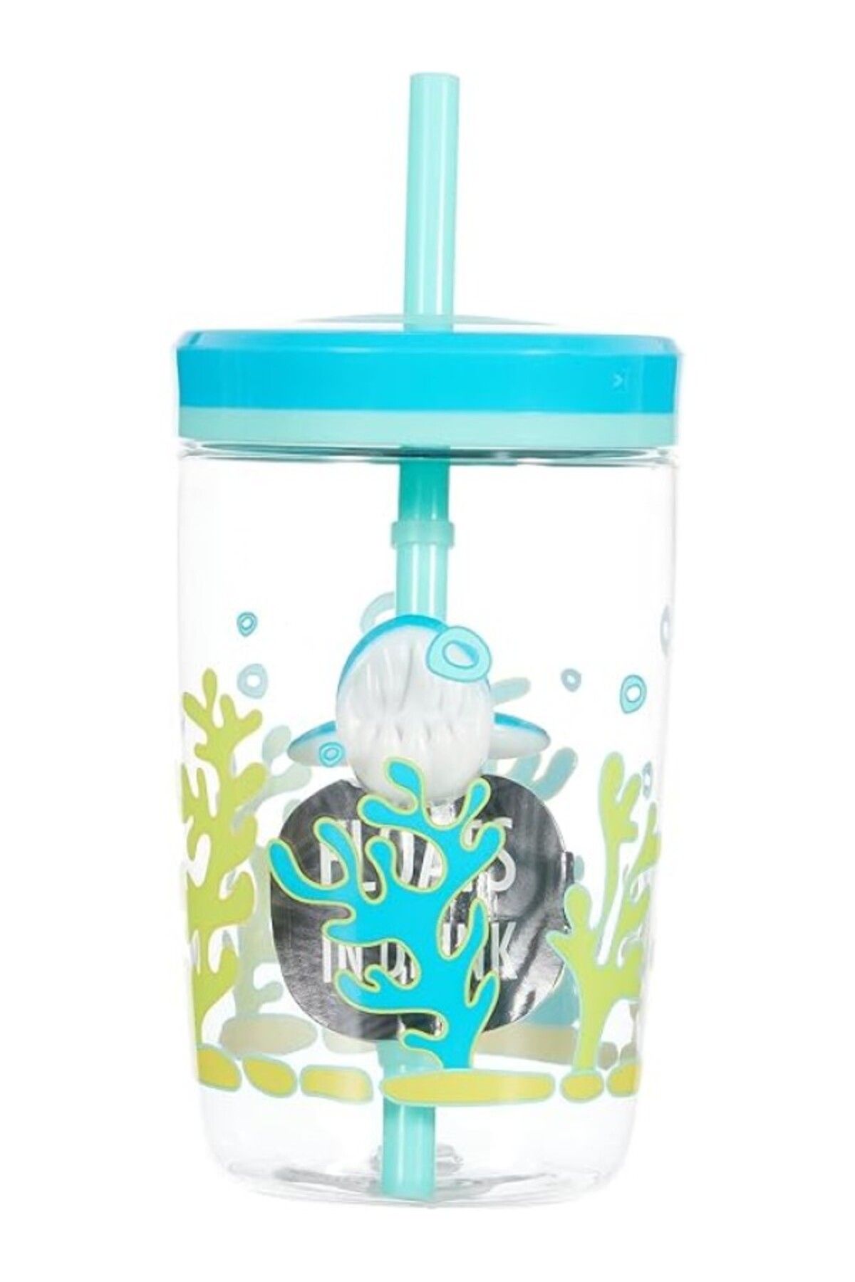 ShopZum Contigo Yüzen Köpek Balığı Pipetli Tritan Bardak 470 Ml, Mavi