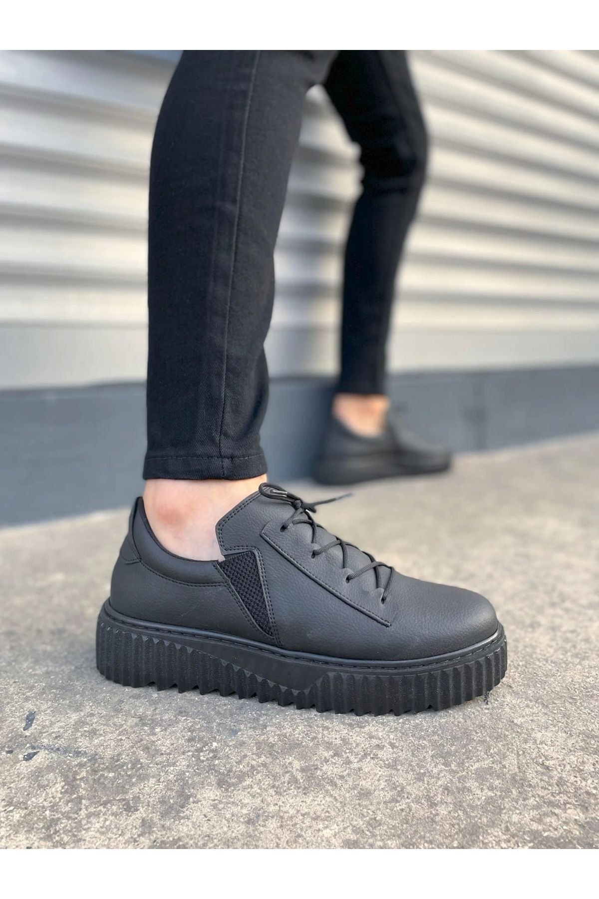 TB Terzi Bey Tb502 Bold Bağcıklı Cilt Erkek Günlük Sneaker Ayakkabı Cst - Siyah