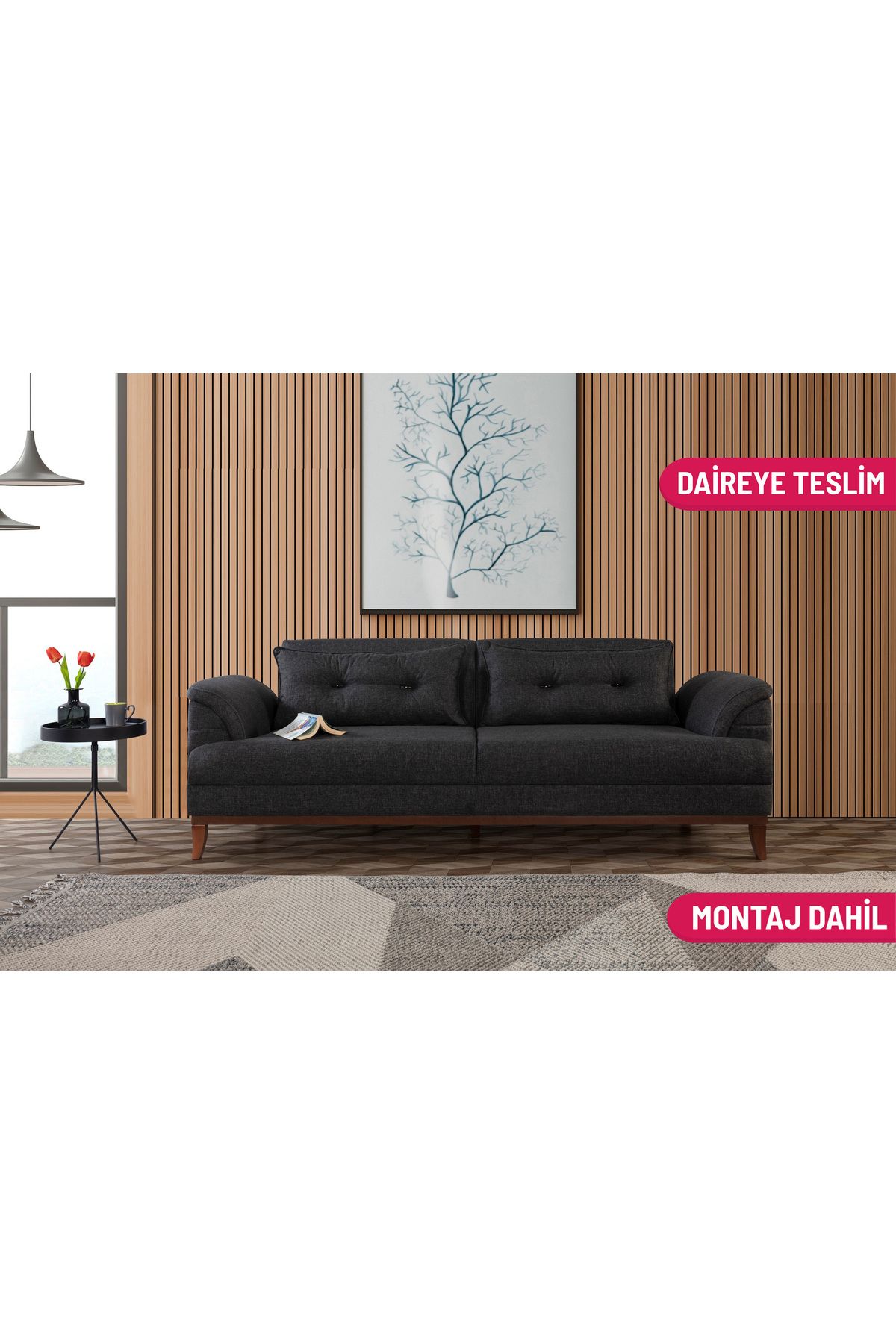 Elance Home Setera Üçlü Yataklı Kanepe Keten Antrasit