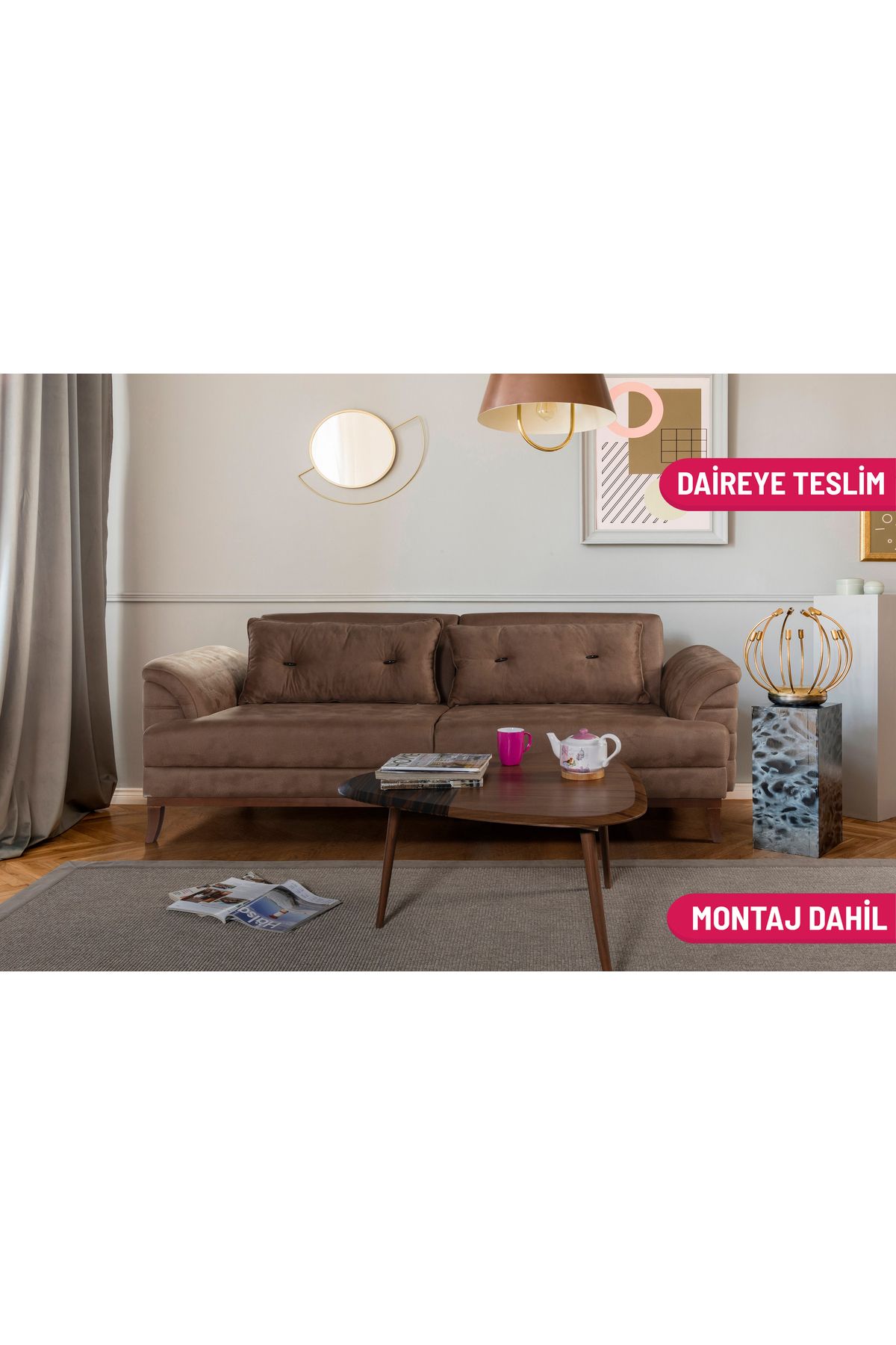 Elance Home Setera Üçlü Yataklı Koltuk Bora Kahve