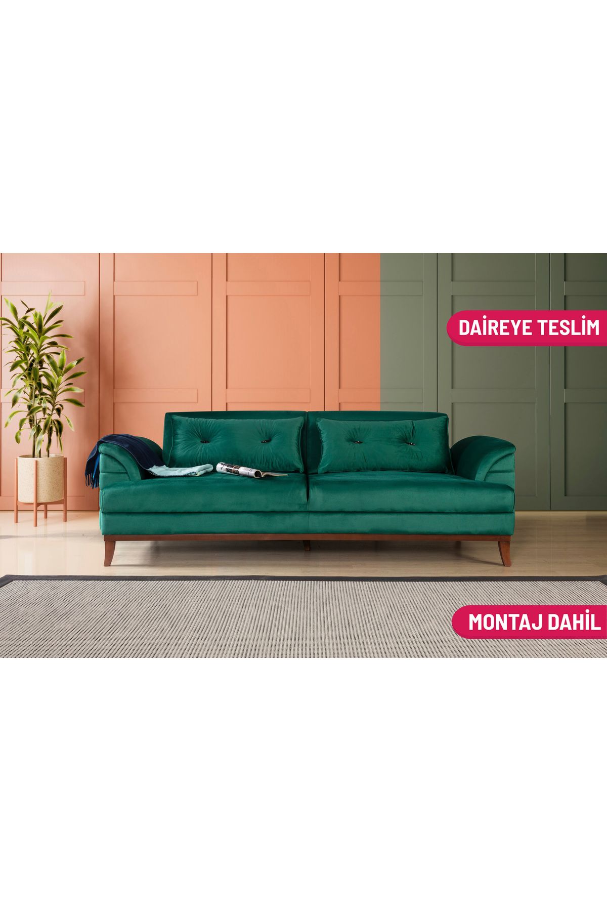Elance Home Setera Üçlü Yataklı Kanepe Babyface Yeşil