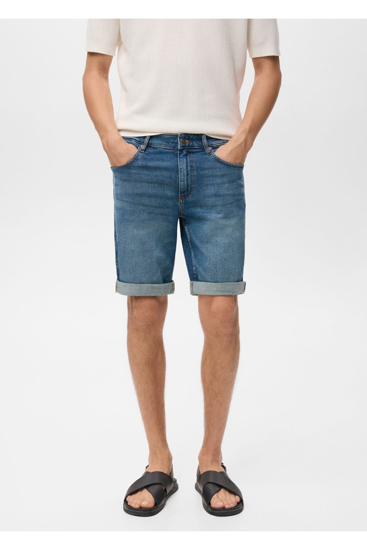 Slim fit kot bermuda şort