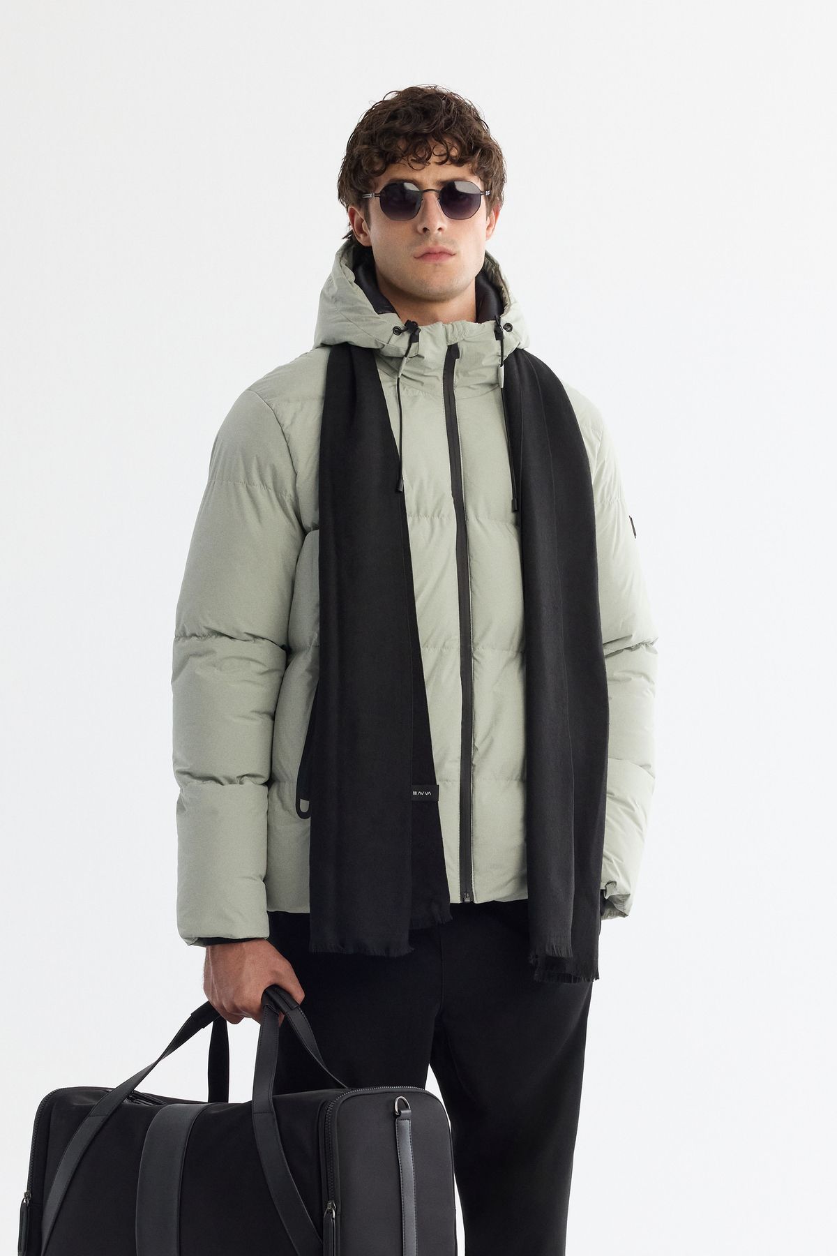 Avva-Men's Light Gray Hooded Collar Fiber Filled Coat B 006046 1