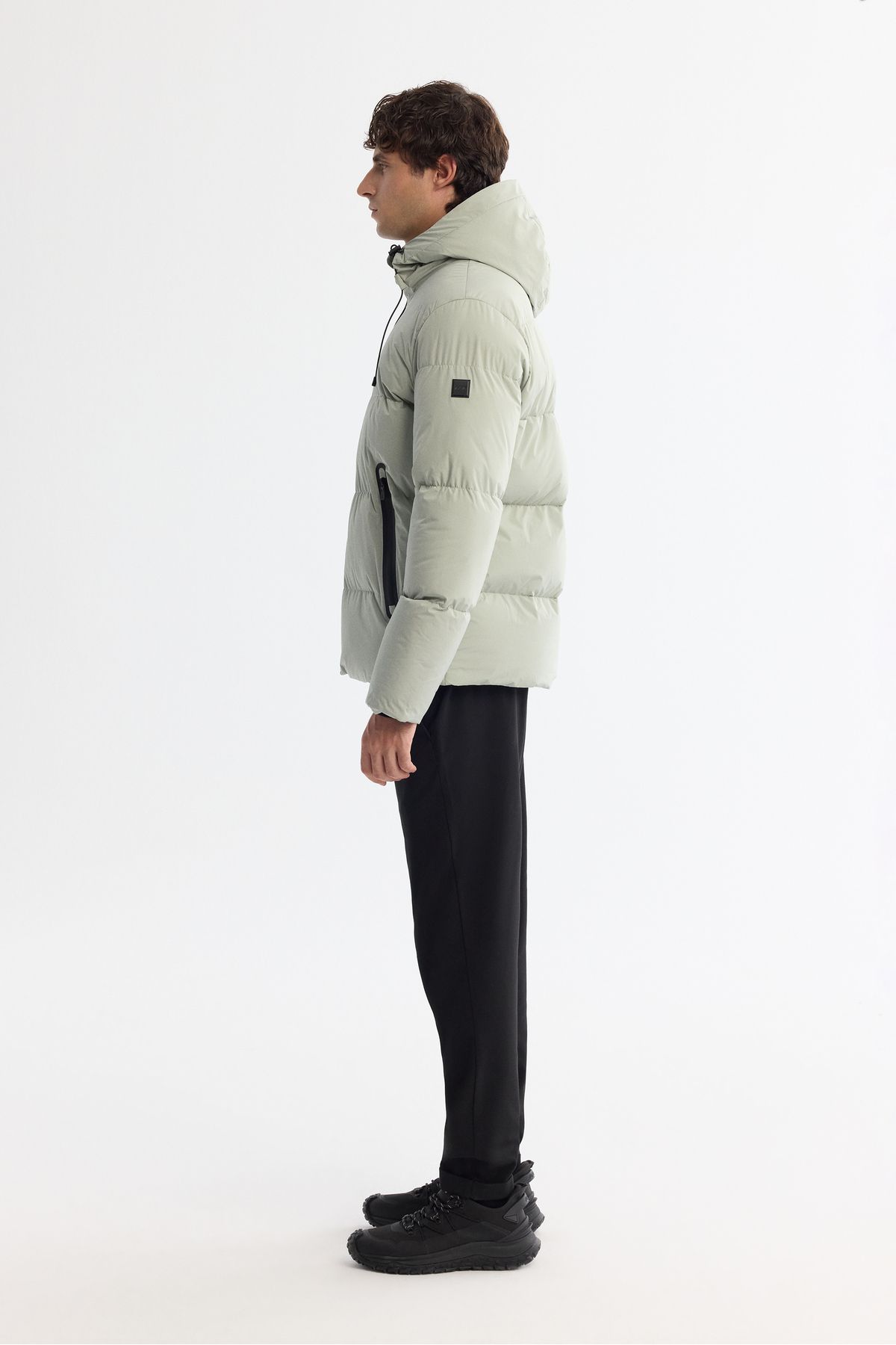 Avva-Men's Light Gray Hooded Collar Fiber Filled Coat B 006046 6