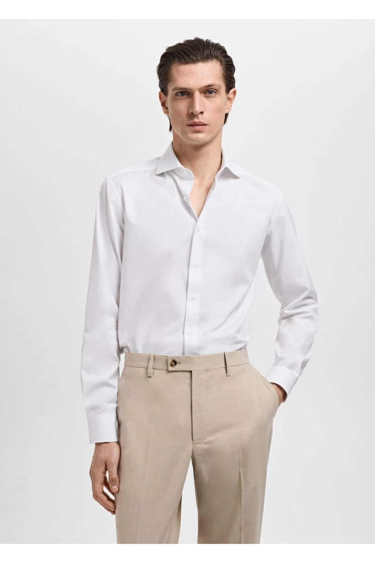 Slim fit pamuklu poplin gömlek