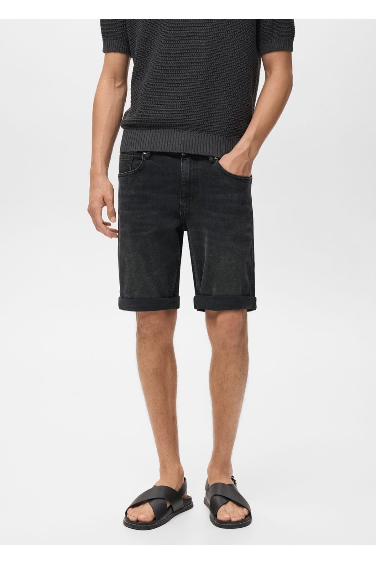 Slim fit kot bermuda şort