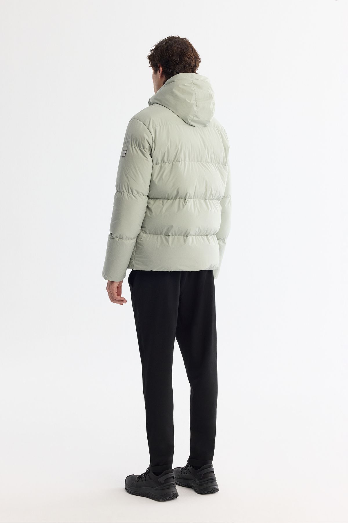 Avva-Men's Light Gray Hooded Collar Fiber Filled Coat B 006046 7