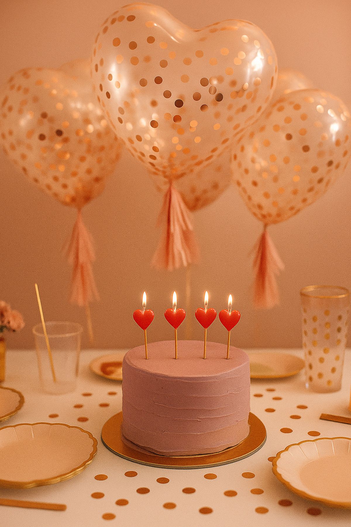 UVERTE 10'lu Kalp Şeklinde Şeffaf Balon - Rose Gold Konfetili Doğum Günü ve Parti Balonu Seti